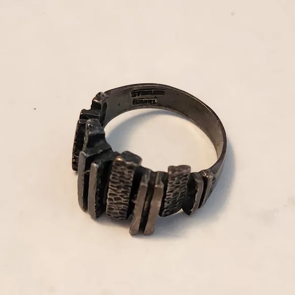 Blackened Sterling Silver Bruralist Textured Ring - Picture 3 of 7